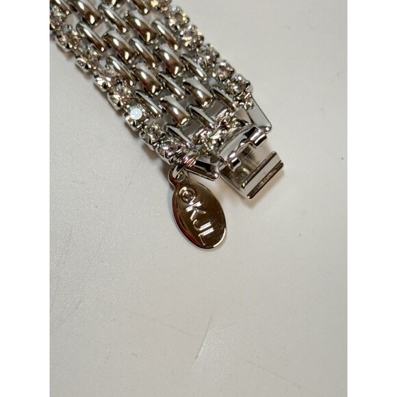 Vintage KJL Kenneth J Lane Silver Tone Basket Weave Crystal Edge Bracelet - Picture 4 of 10